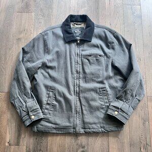 Hollister Flannel Lined Barn Chore Jacket Gray Canvas Workwear Size L Full Zip